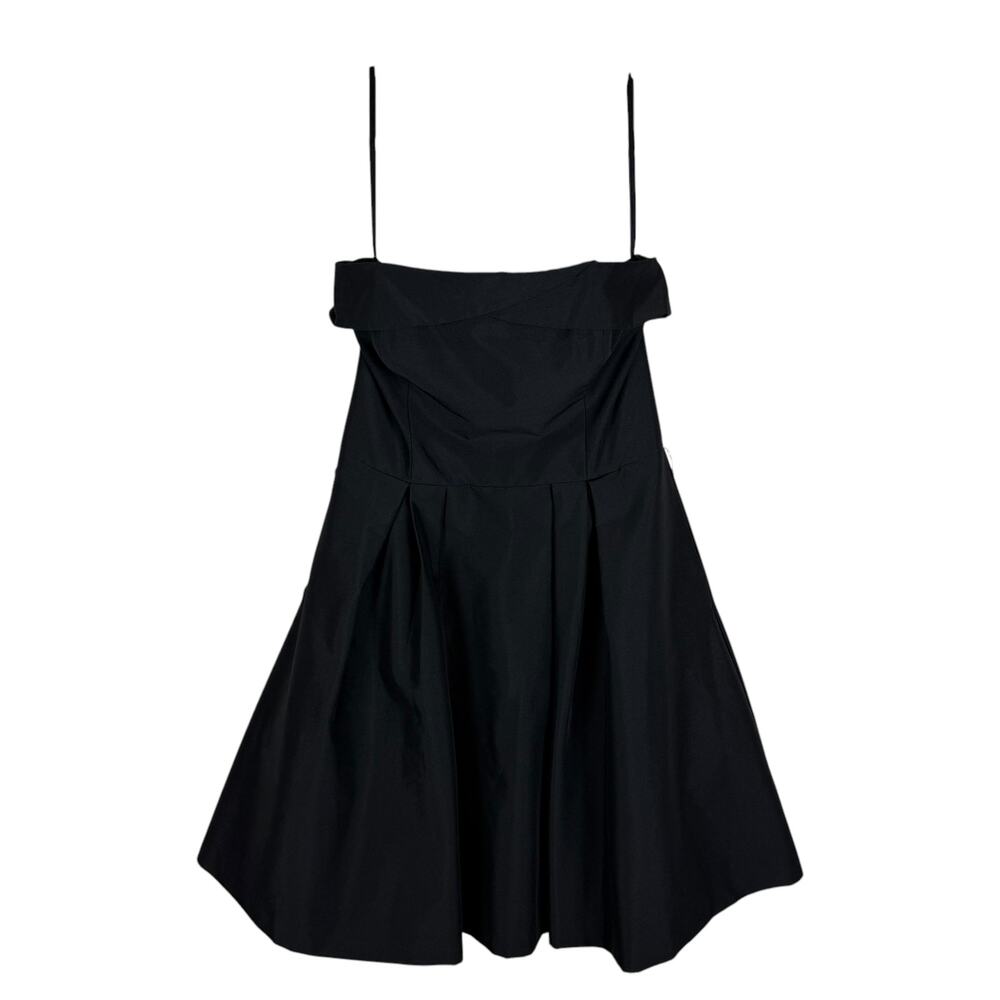 White House Black Market Poplin Midi Dress Women's 12 Black‎ Back Zip Pleated